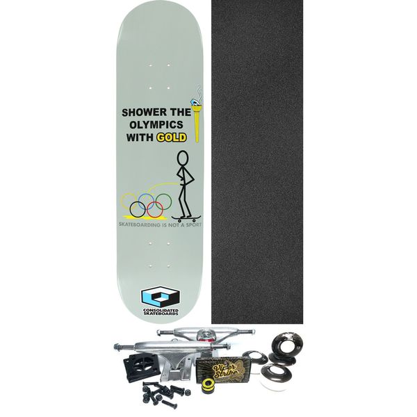 Consolidated Skateboards Shower Olympics Skateboard Deck - 8" x 31.6" - Complete Skateboard Bundle